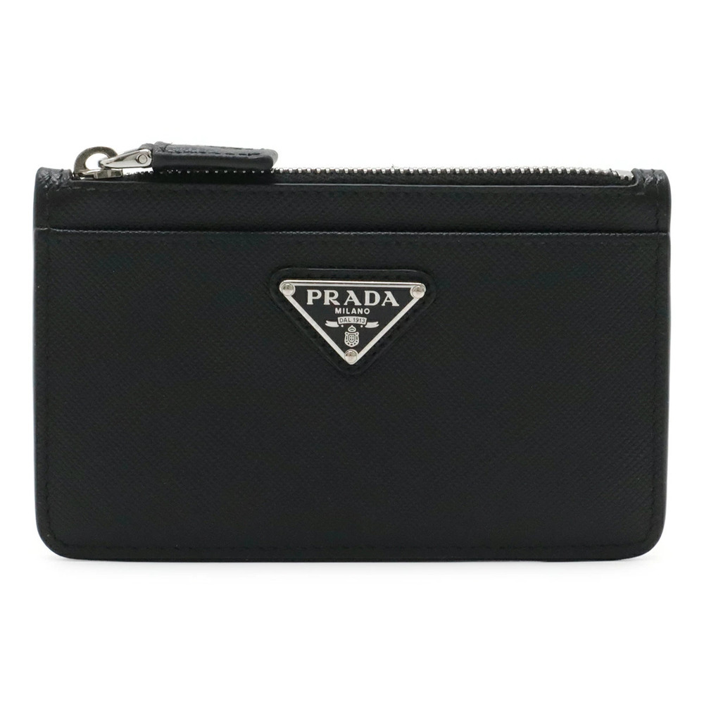 Prada SAFFIANO Triangle Card Case Wallet Business Pass Coin Leather NERO Black